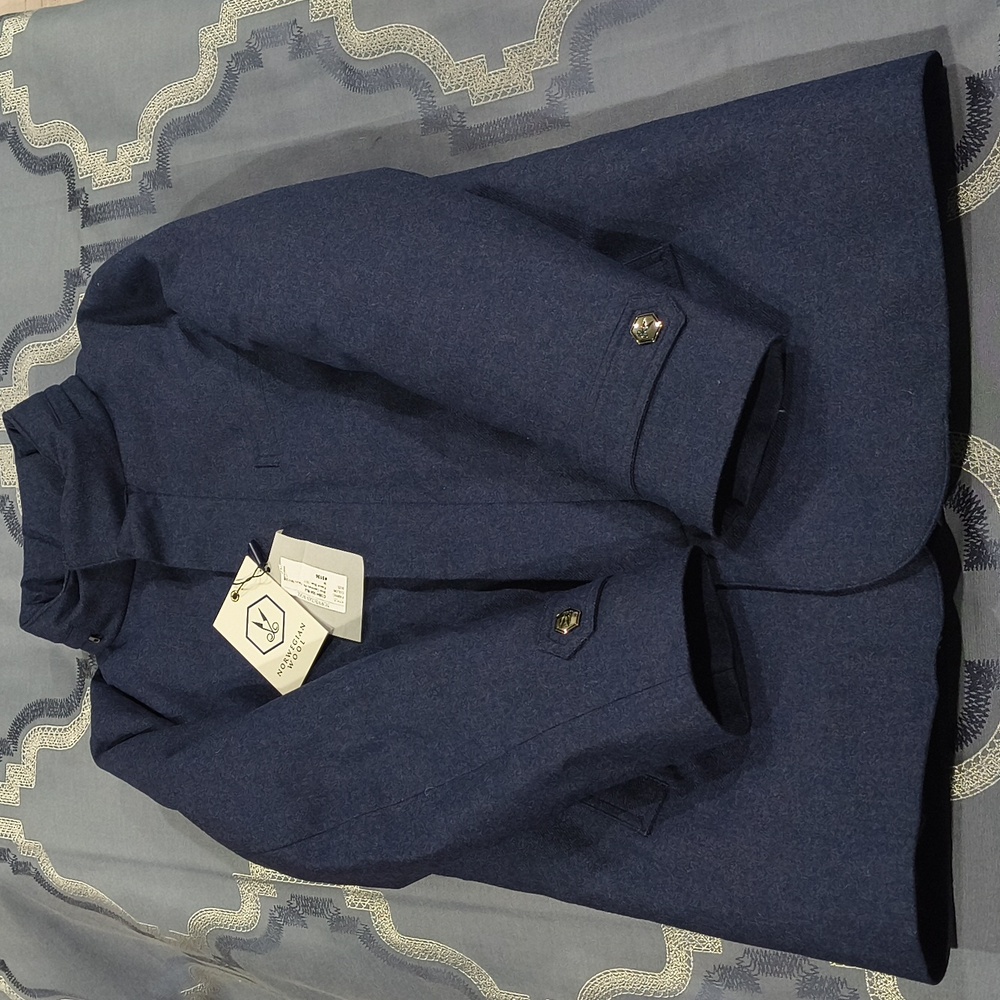 Norweigan Wool French Blue Slim Hooded Stretch Car Coat